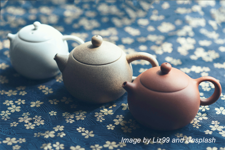 three tea pots of Sippinshire Tea